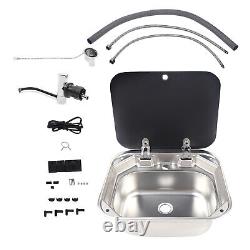 RV Caravan Camper Sink Stainless Steel Hand Wash Basin & Glass Lid & Faucet