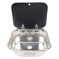 RV Caravan Camper Sink Stainless Steel Hand Wash Basin & Glass Lid & Faucet