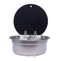 RV Caravan Camper Sink Stainless Steel Hand Wash Basin Sink withGlass Lid & Faucet