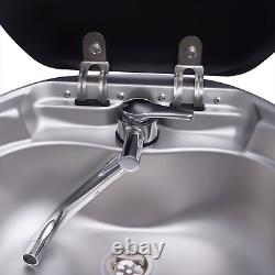 RV Caravan Camper Sink Stainless Steel Hand Wash Basin Sink withGlass Lid & Faucet