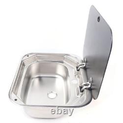 RV Caravan Camper Sink Stainless Steel Hand Wash Basin with Faucet +Glass Lid US