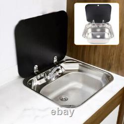 RV Caravan Camper Sink Stainless Steel Hand Wash Basin with Glass Lid & Faucet US