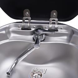 RV Caravan Camper Sink Stainless Steel Hand Wash Round Basin + Lid+Faucet