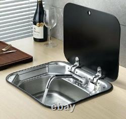 RV Caravan Camper Stainless Steel Hand Wash Basin Sink with Glass Lid & Faucet