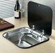 Rv Caravan Camper Stainless Steel Hand Wash Basin Sink With Glass Lid & Faucet
