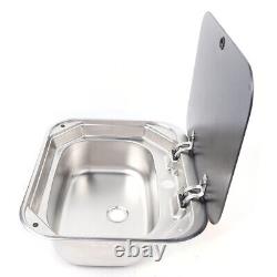 RV Caravan Camper Stainless Steel Hand Wash Basin Sink with Glass Lid+Faucet Kit
