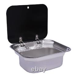 RV Hand Wash Basin Kitchen Sink Stainless Steel with Lid Drain Plug caravan Silver