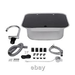 RV Hand Wash Basin Kitchen Sink with Lid&Faucet Caravan Camper Stainless Steel