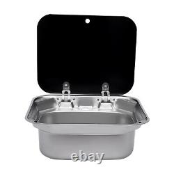RV Hand Wash Basin Sink Single Bowl Stainless Steel+ Glass Lid+ Faucet
