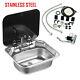 Rv Kitchen Sink Hand Wash Basin With Lid&faucet Caravan Camper Stainless Steel