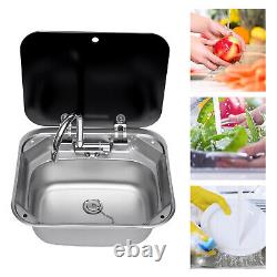 RV Kitchen Sink Hand Wash Basin with Lid&Faucet Caravan Camper Stainless Steel