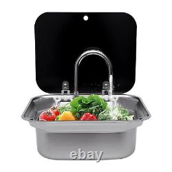 RV Kitchen Sink Unit Caravan Camper Hand Wash Basin with Faucet Stainless Steel