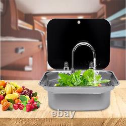 RV Sink Set Hand Wash Basin Kitchen Sink Stainless Steel with Lid Caravan Camper