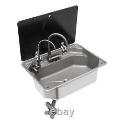 RV Sink with Folded Faucet&Tempered Glass Lid Stainless Steel Hand Wash Basin Sink