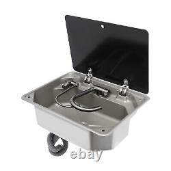 RV Sink with Folded Faucet&Tempered Glass Lid Stainless Steel Hand Wash Basin Sink