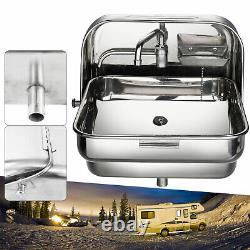 Rv Camper Caravan Folding Sink Stainless Steel Trailer Hand Wash Basin WithFaucet