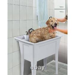 Spacious White Utility Sink Granite Laundry Tub Freestanding Sink Wash Station