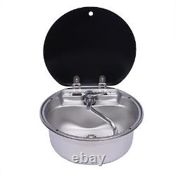 Stainless Steel Hand Wash Basin RV Caravan Camper Kitchen Sink with Lid Faucet USA