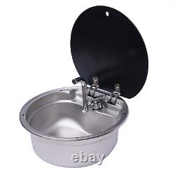 Stainless Steel Hand Wash Basin RV Caravan Camper Kitchen Sink with Lid Faucet USA