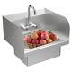 Stainless Steel Hand Wash Commercial Sink Wall Mount Sink With Chrome Faucet