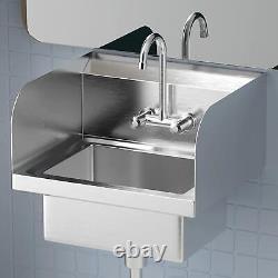 Stainless Steel Hand Wash Commercial Sink Wall Mount Sink with Chrome Faucet