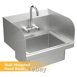 Stainless Steel Hand Wash Commercial Sink Wall Mount Sink with Chrome Faucet