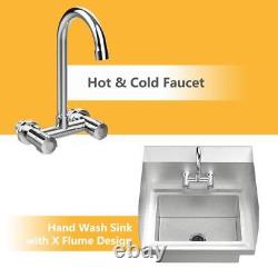 Stainless Steel Hand Wash Commercial Sink Wall Mount Sink with Chrome Faucet