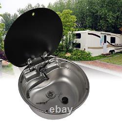 Stainless Steel Hand Wash Round Basin Sink With Glass Lid For RV Campers Boat