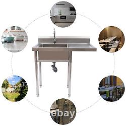 Stainless Steel Kitchen Basin Sink Food Prep Wash Table Single Bowl Sink +Faucet