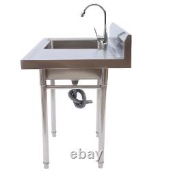 Stainless Steel Kitchen Basin Sink Food Prep Wash Table Single Bowl Sink +Faucet