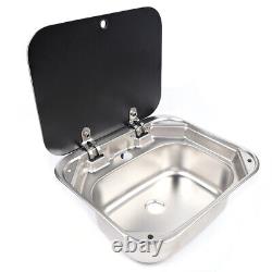 Stainless Steel Sink Hand Wash Basin with Faucet & Lid For RV Caravan Boat Camper