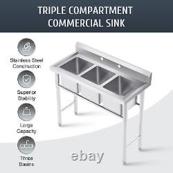 Stainless Steel Utility Sink 3 Durable Basins for Kitchen Laundry Room and More