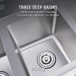 Stainless Steel Utility Sink 3 Durable Basins for Kitchen Laundry Room and More