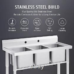 Stainless Steel Utility Sink 3 Durable Basins for Kitchen Laundry Room and More