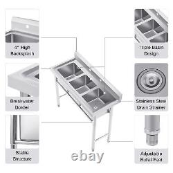 Stainless Steel Utility Sink 3 Durable Basins for Kitchen Laundry Room and More