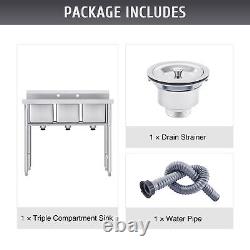 Stainless Steel Utility Sink 3 Durable Basins for Kitchen Laundry Room and More