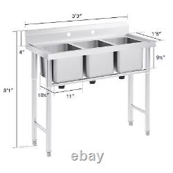 Stainless Steel Utility Sink 3 Durable Basins for Kitchen Laundry Room and More