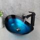 Us Black Mixer Faucet Blue Hotel Wash Basin Tempered Glass Vessel Sink Combo Set