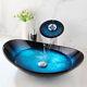 Us Blue Bathroom Oval Vessel Sink Tempered Glass Washing Bowl Waterfall Tap Set