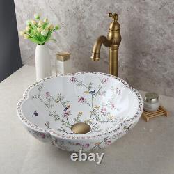 US Ceramic Bathroom Flower Shape Vessel Sink Washing Basin Bowl Faucet Mixer Tap