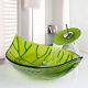 Us Green Leaf Tempered Glass Bathroom Wash Basin Vessel Sink Vanity Mixer Faucet