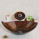 Us Leaf Bathroom Vessel Sink Tempered Glass Washing Bowl Waterfall Mixer Faucet