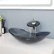 Us Oval Bathroom Vessel Sink Tempered Glass Bowl Washing Mixer Faucet Tap Drain