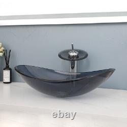 US Oval Bathroom Vessel Sink Tempered Glass Bowl Washing Mixer Faucet Tap Drain