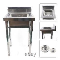 Utility Freestanding Laundry Single Sink Kitchen Wash Bowl Basin Stainless Steel