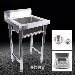 Utility Freestanding Laundry Single Sink Kitchen Wash Bowl Basin Stainless Steel