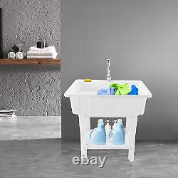 Utility Laundry Sink Wash Tub WithFaucet Garage Heavy Duty Basement Worksite Basin