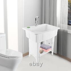 Utility Laundry Sink Wash Tub WithFaucet Garage Heavy Duty Basement Worksite Basin