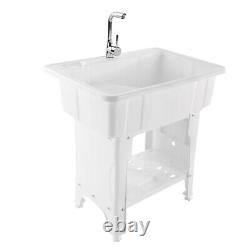 Utility Sink Freestanding Plastic Laundry Sink Wash Bowl Basin WithHot&Cold Faucet