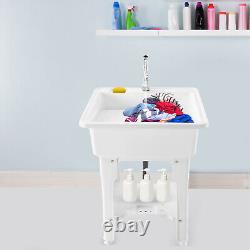 Utility Sink Laundry Tub Floor Mount Wash Bowl Basin & Faucet Drain Freestanding